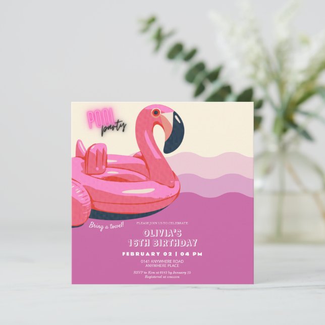 Invitación chica de fiesta de piscina tropical moderna (Anverso de pie)