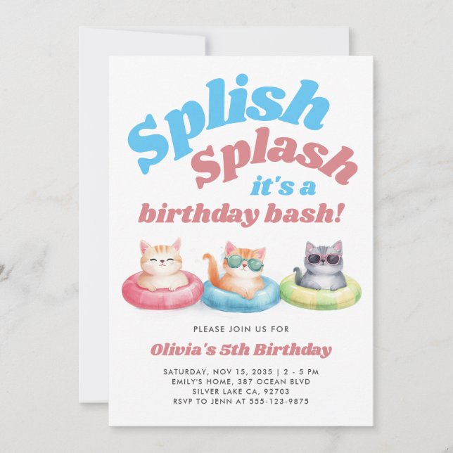 Invitación Chica de Fiesta de Splish Splash Pool Cumpleaños (Anverso)