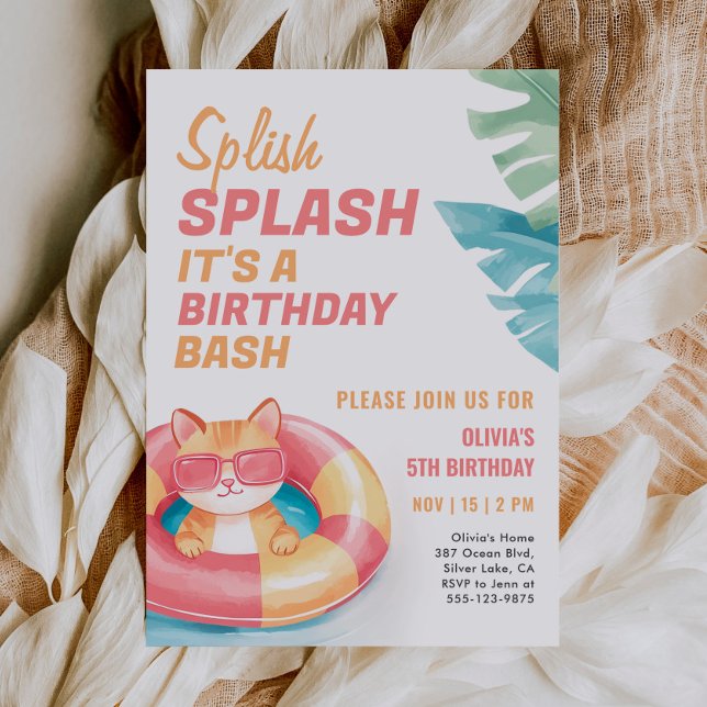 Invitación Chica de Fiesta de Splish Splash Pool Cumpleaños (Subido por el creador)