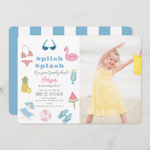 Invitación Chica de Fiesta de Splish Splash Pool Foto Cumplea