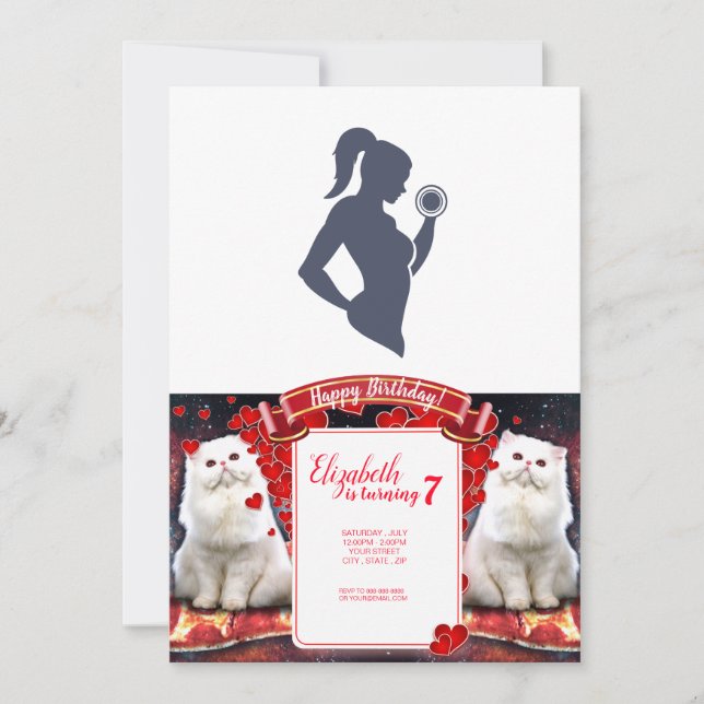 Invitación Chica de fitness levantando timbre (Anverso)