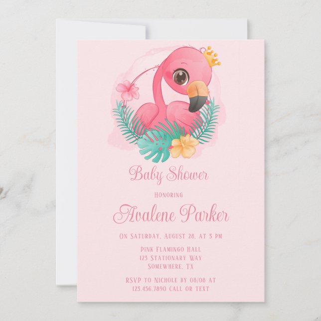 Invitación Chica de flamenco rosado de la princesa Baby Showe (Anverso)