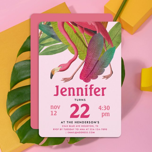 Invitación Chica de flamenco rosado Tropical Aloha (Subido por el creador)