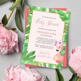 Invitación Chica de flamingo rosa tropical hawaiano con ducha