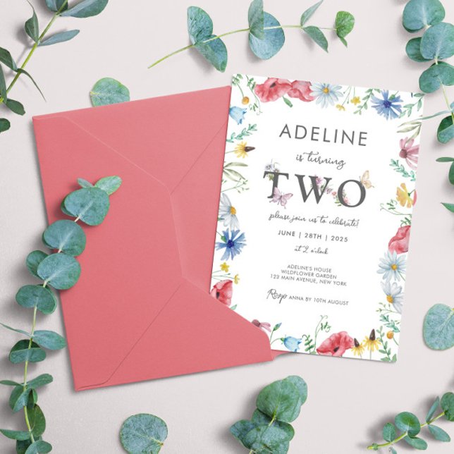 Invitación Chica de Flor Silvestre 2º cumpleaños Floral Marip (2nd Birthday invitation girl second birthday wildflower spring garden cute template instant download)