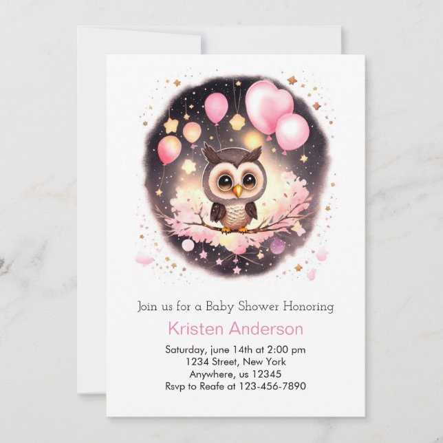 Invitación Chica de Flor Silvestre Encantado de Lechuza Rosa  (Anverso)