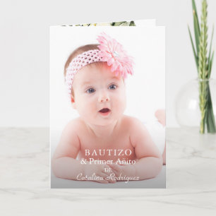 Invitación Chica de Flores Blancas Foto Primer bautismo de cu