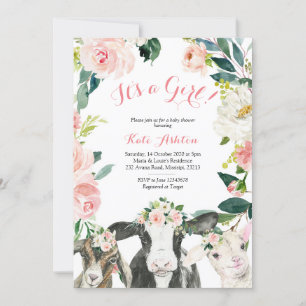 Invitación Chica de flores de animales de granja Baby Shower
