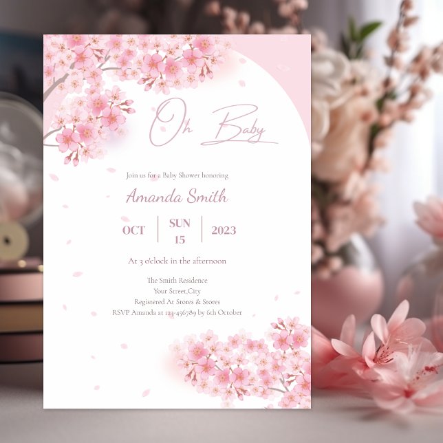 Invitación Chica de flores de cerezo rosado de Sakura Baby Sh (Subido por el creador)
