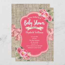Invitación Chica de Flores de color de agua rosa Burlap Baby 