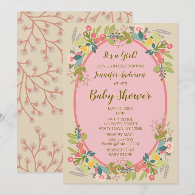 Invitación Chica de flores de jardín Baby Shower (Anverso / Reverso)