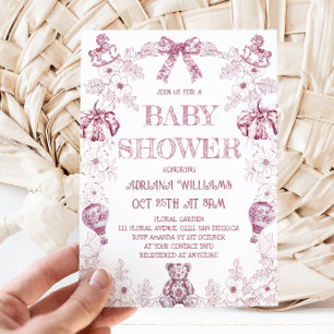 Invitación Chica de flores de oso rosa Baby Shower