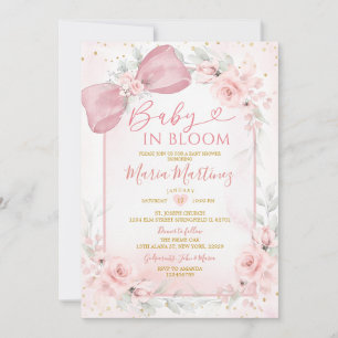Invitación Chica de flores en flor Rosa Claro Baby Shower