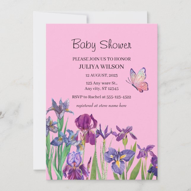 Invitación Chica de flores Iris Baby Shower (Anverso)