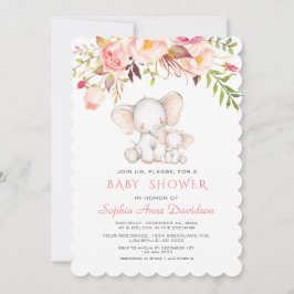 Invitación Chica de Flores Rosa de Elefante Cute Baby Shower
