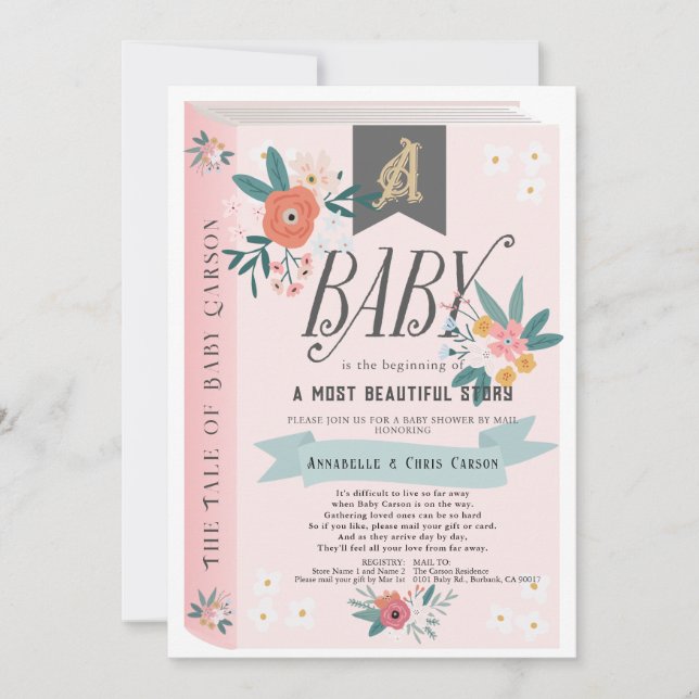 Invitación Chica de flores rosadas Baby Shower por correo (Anverso)