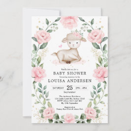 Invitación Chica de flores rosadas de cordero bonito Baby Sho