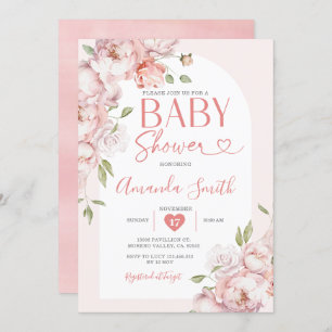 Invitación Chica de flores rosadas de Rubor Baby Shower Green