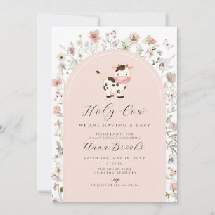 Invitación Chica de flores rosadas de vaca sagrada Baby Showe