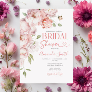 Invitación Chica de flores rosadas Rubor Bridal Shower Greene