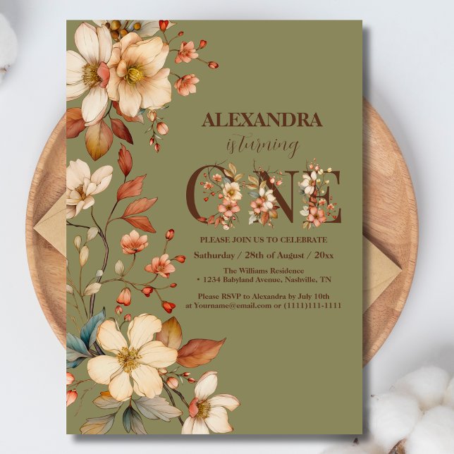 Invitación Chica de Flores Silvestres 1er cumpleaños (Subido por el creador)