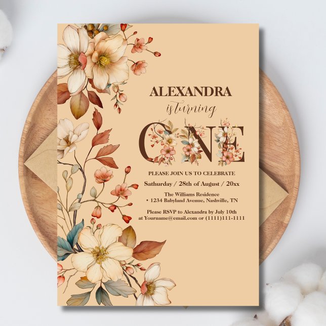 Invitación Chica de Flores Silvestres 1er cumpleaños (Subido por el creador)