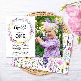 Invitación Chica de Flores Silvestres 1er cumpleaños Foto Flo
