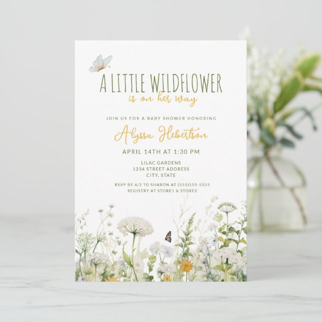 Invitación Chica de flores silvestres Baby Shower (Anverso de pie)