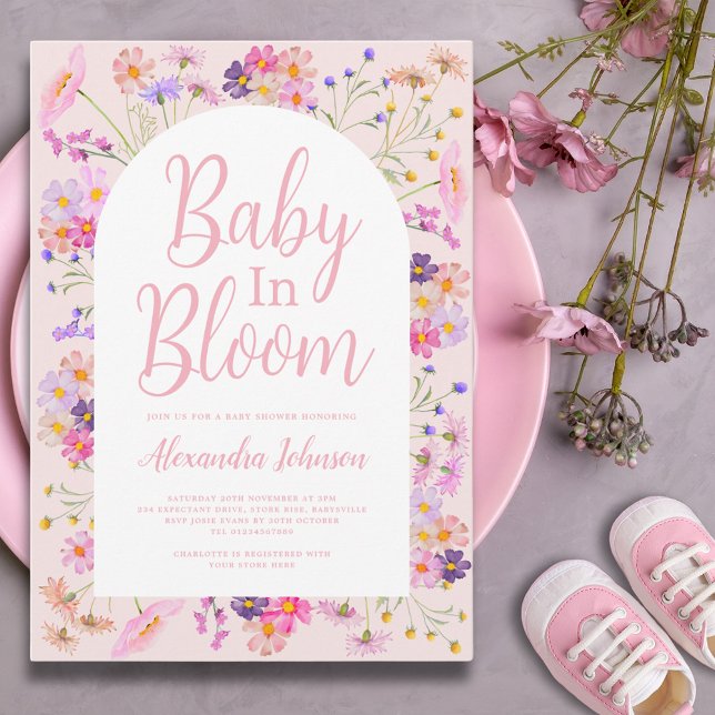 Invitación Chica de flores silvestres Baby Shower (Baby in bloom girl baby shower invitation)