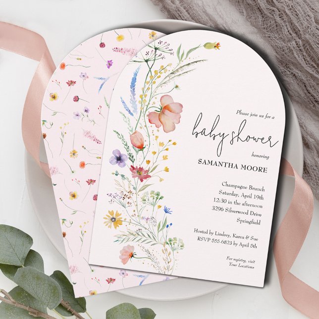 Invitación Chica de flores silvestres Baby Shower Arch Top (Wildflowers girl baby shower arch-top invitations - INSTANT DOWNLOAD and or PRINTED or both! )