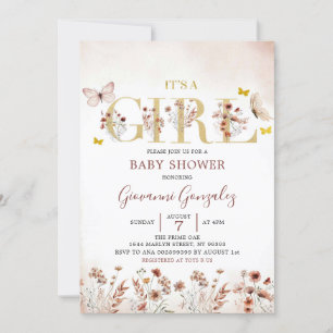 Invitación Chica de flores silvestres Boho Butterfly Baby Sho
