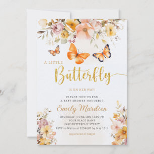 Invitación Chica de flores silvestres Boho Cute Butterfly Bab