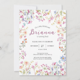 Invitación Chica de flores silvestres cumpleaños acuarela