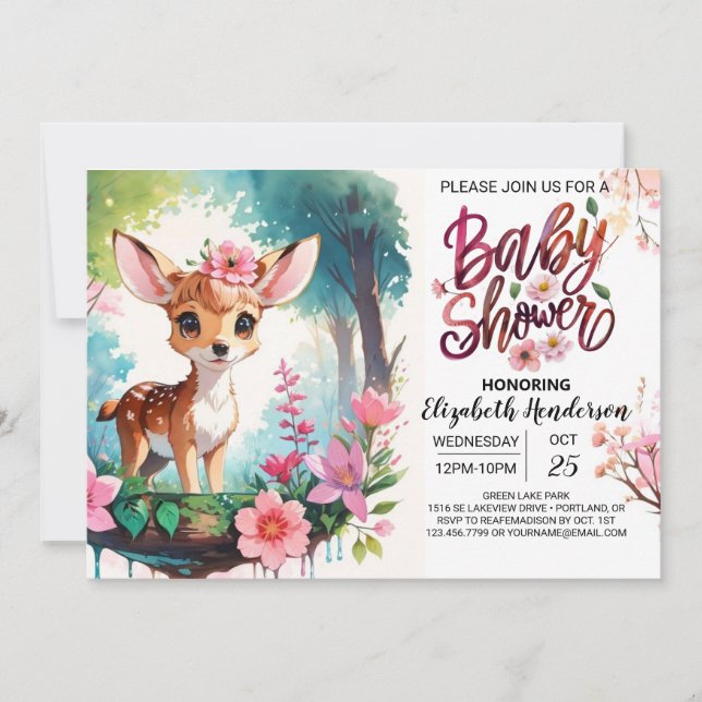 Invitación Chica de flores silvestres de Fawn Adorable Baby S (Anverso)