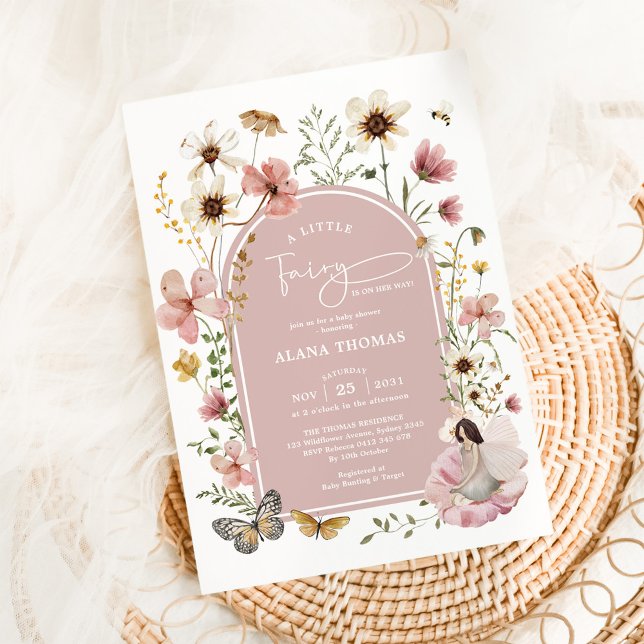 Invitación Chica de flores silvestres Dusty Pink Boho Baby Sh (Subido por el creador)