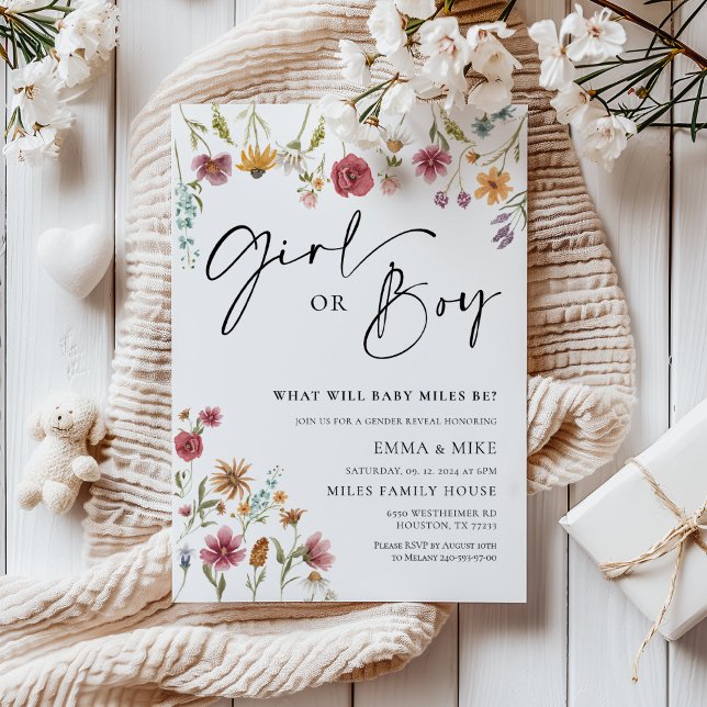 Invitación Chica de flores silvestres o niño género revelan i (Subido por el creador)