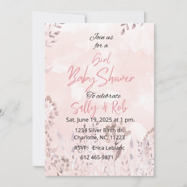 Invitación Chica de flores silvestres rosas (Anverso)