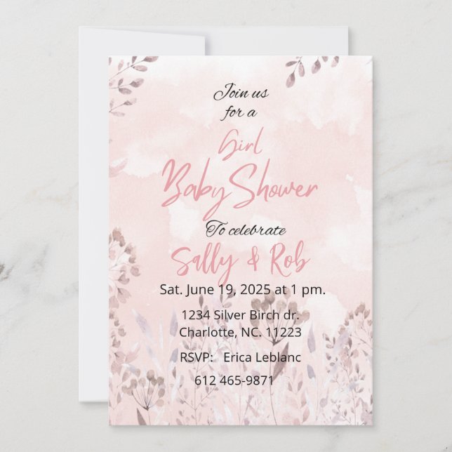Invitación Chica de flores silvestres rosas (Anverso)