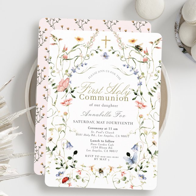 Invitación Chica de flores silvestres y mariposas Primera com (Subido por el creador)
