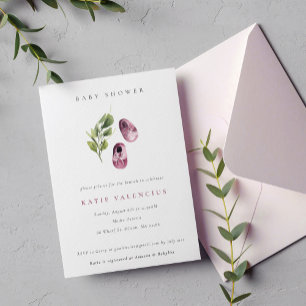 Invitación Chica de follaje de zapatos verde rosado lindo Bab