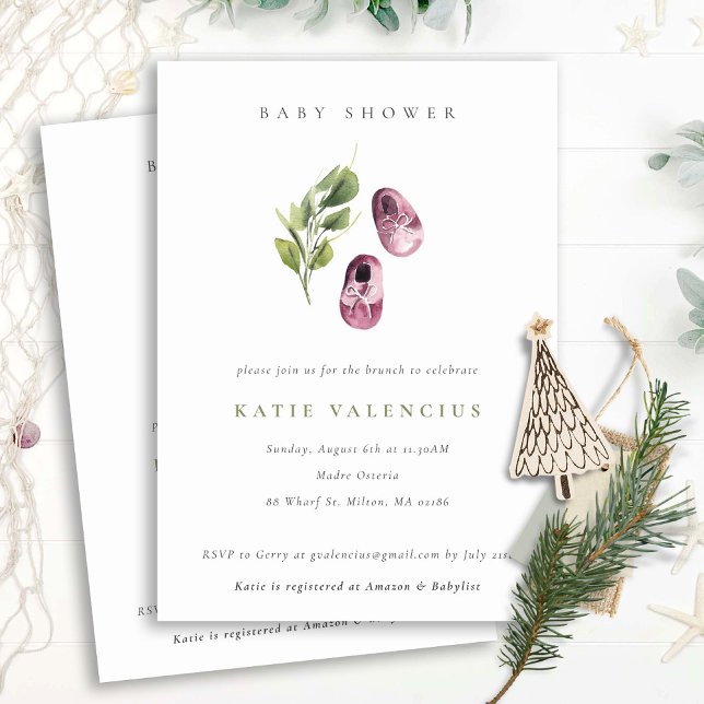 Invitación Chica de follaje de zapatos verde rosado lindo Bab (Subido por el creador)