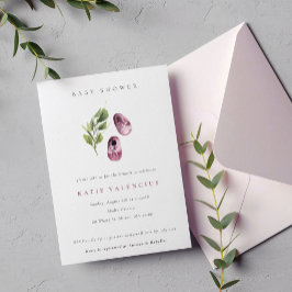 Invitación Chica de follaje de zapatos verde rosado lindo Bab