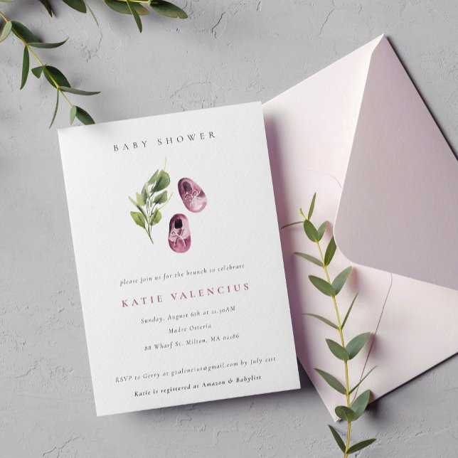Invitación Chica de follaje de zapatos verde rosado lindo Bab (Subido por el creador)