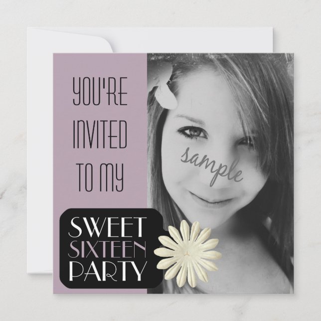 Invitación Chica de foto grande morado Sweet 16 Fiesta (Anverso)