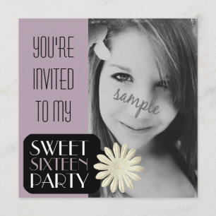 Invitación Chica de foto grande morado Sweet 16 Fiesta