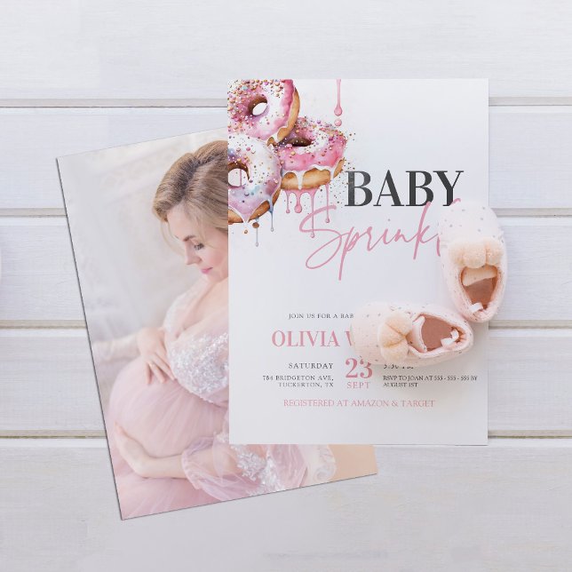 Invitación Chica de fotografía Baby Shower con rociado de beb (Subido por el creador)