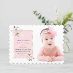 Invitación Chica de fotografía floral de lujo rosa Rubor Gold