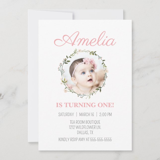 Invitación Chica de fotos de flores rosadas de Wildflower Dai (Anverso)