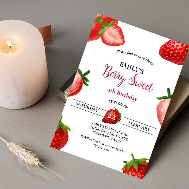 Invitación Chica de fresa de Berry en cualquier cumpleaños |  (Subido por el creador)