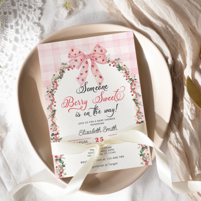 Invitación Chica de fresa de fresa rosada Berry Sweet Baby Sh (Subido por el creador)